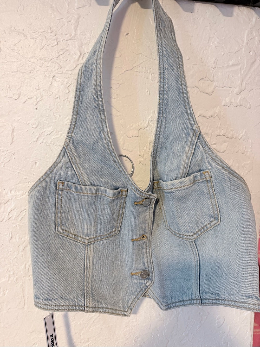 PINK Victoria's Secret Light Blue Denim Halter Crop Vest